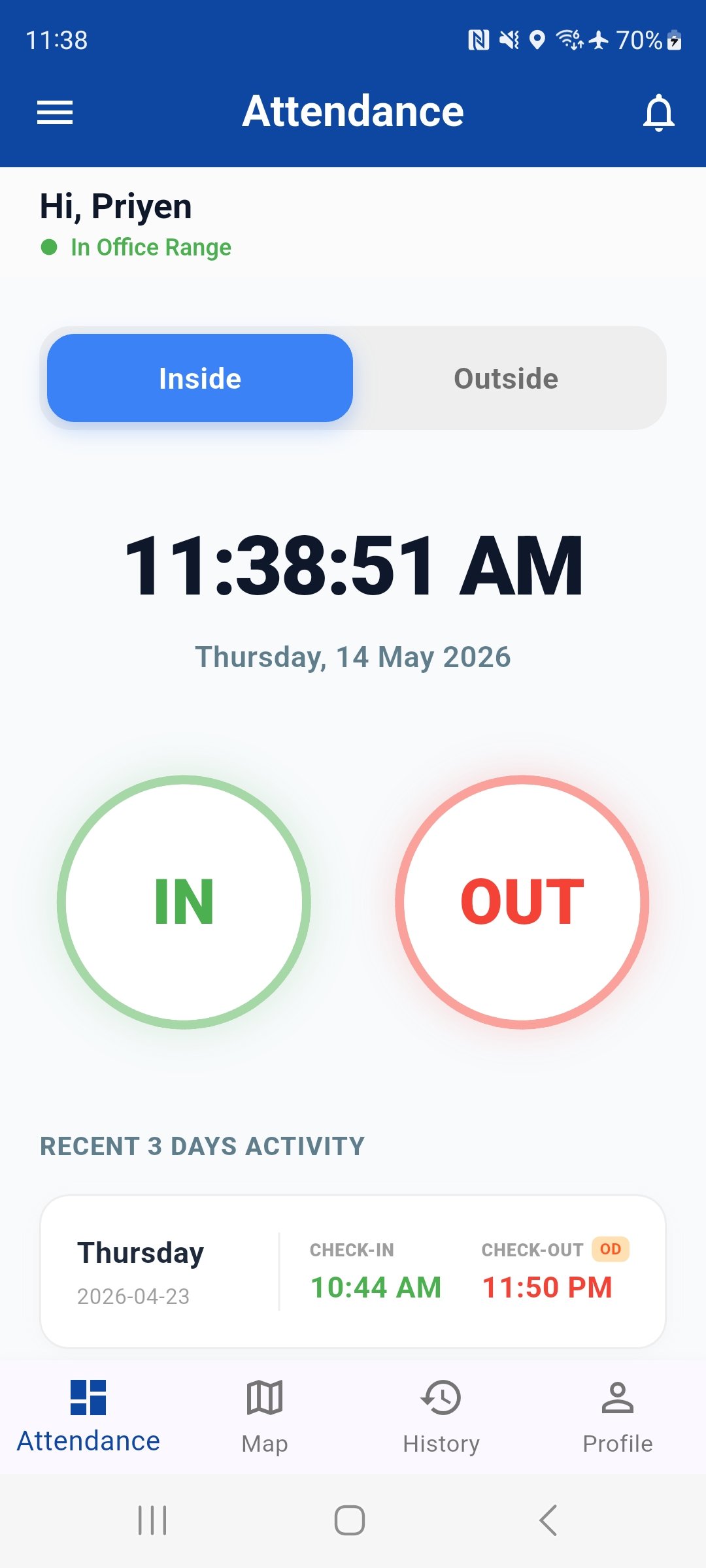 Attendance Management (EMS) screen 1